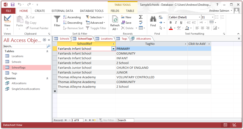 Creating the Schools database