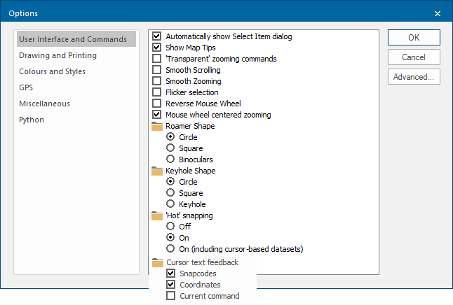 Options- File menu -UI