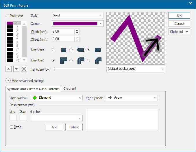 Long Pen Example Screen User Defined Pens